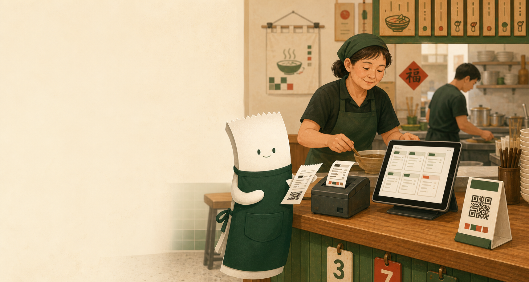 阿順在小吃店櫃檯旁協助出單